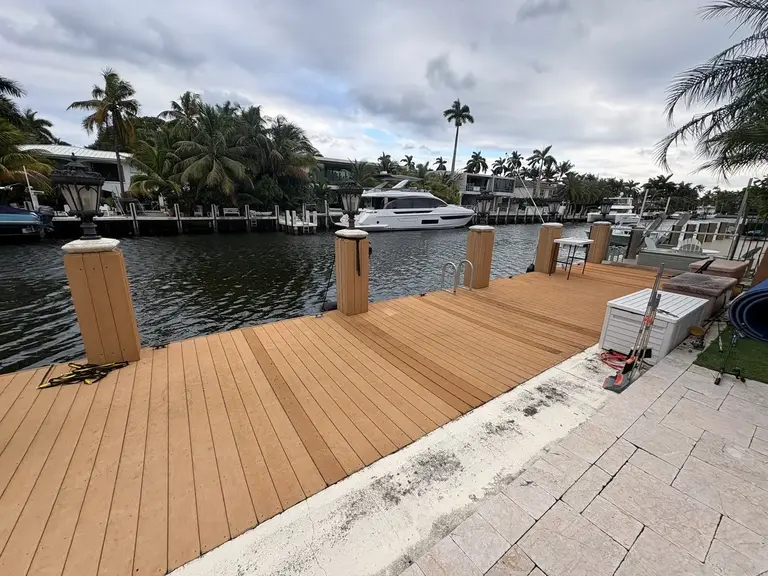Capped composite decking on a waterfront dock